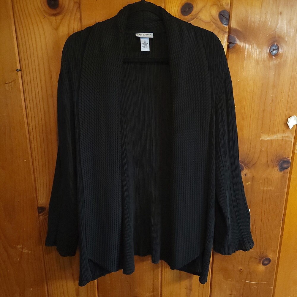 Catherines Black Polyester Cardigan Women Plus Size 3X Textured Open Front